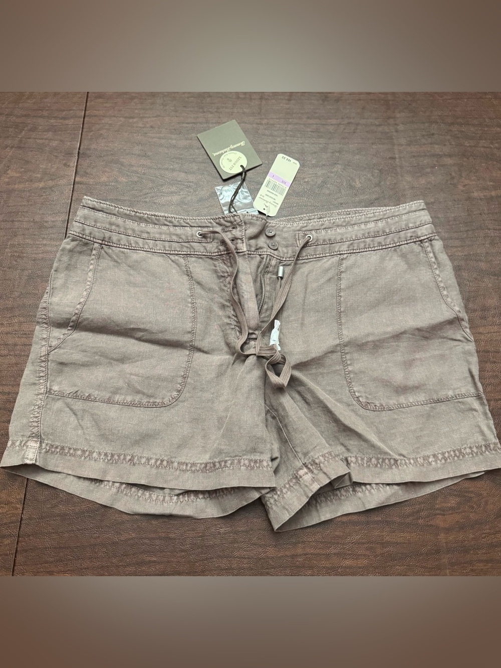 Tommy Bahama Leigh Fit Drawstring Linen-Blend Shorts - Taupe NWT Size 6